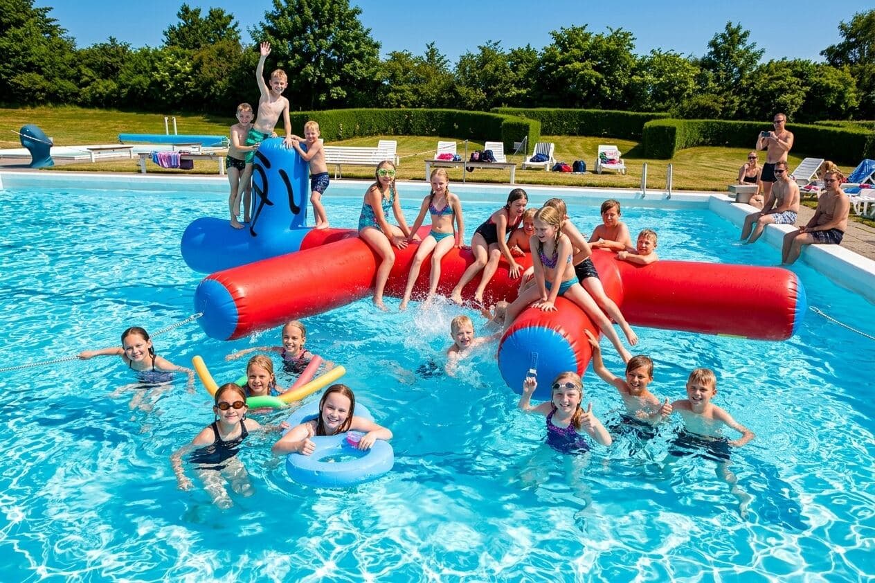Børn der bader og leger i bassinet